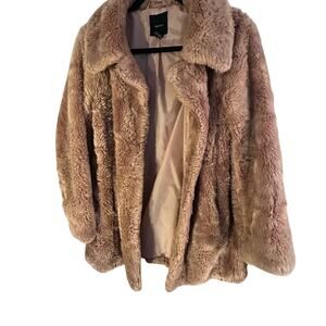 Pale Pink Faux Fur Coat.  Size Large